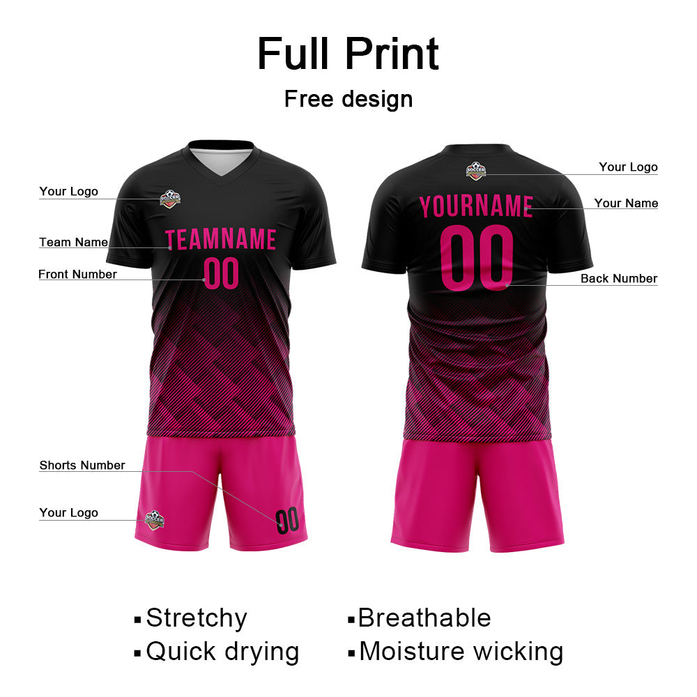 Benutzerdefinierte Fußball Trikots für Männer Frauen Personalisierte Fußball Uniformen für Erwachsene und Kind Schwarz-Hot Rosa