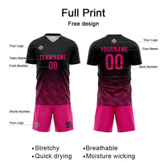 Benutzerdefinierte Fußball Trikots für Männer Frauen Personalisierte Fußball Uniformen für Erwachsene und Kind Schwarz-Hot Rosa