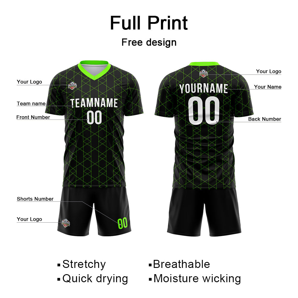 Benutzerdefinierte Fußball Trikots für Männer Frauen Personalisierte Fußball Uniformen für Erwachsene und Kind Schwarz-Neon Grün
