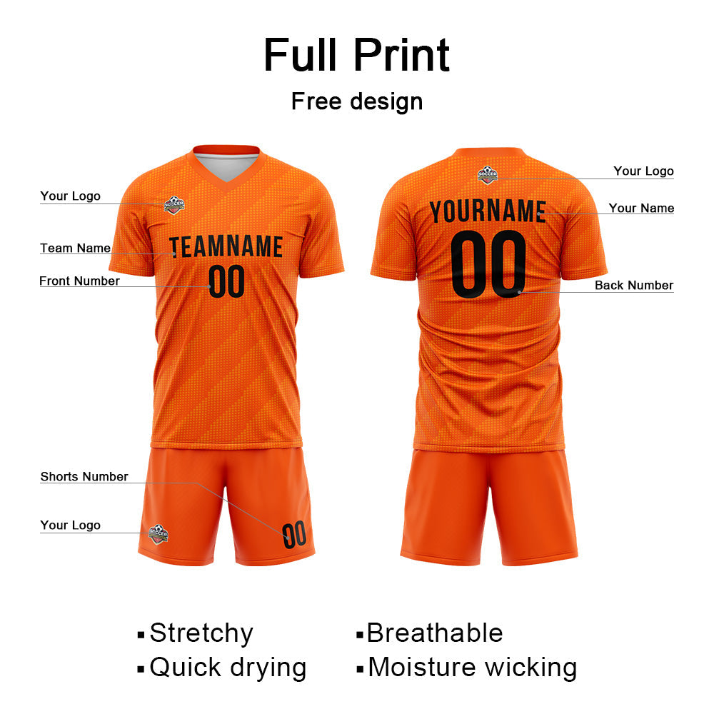 Benutzerdefinierte Fußball Trikots für Männer Frauen Personalisierte Fußball Uniformen für Erwachsene und Kind Orange
