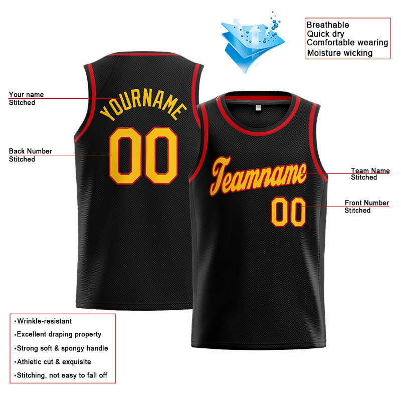Benutzerdefinierte Authentisch  Basketball Trikot Schwarz-Gelb-Rot