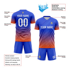 Benutzerdefinierte Fußball Trikots für Männer Frauen Personalisierte Fußball Uniformen für Erwachsene und Kind Blau&Orange