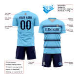 Benutzerdefinierte Fußball Trikots für Männer Frauen Personalisierte Fußball Uniformen für Erwachsene und Kind Hellblau-Marine