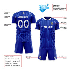 Benutzerdefinierte Fußballuniform Jersey Kinder Erwachsene Personalisiertes Set Jersey Shirt Blau