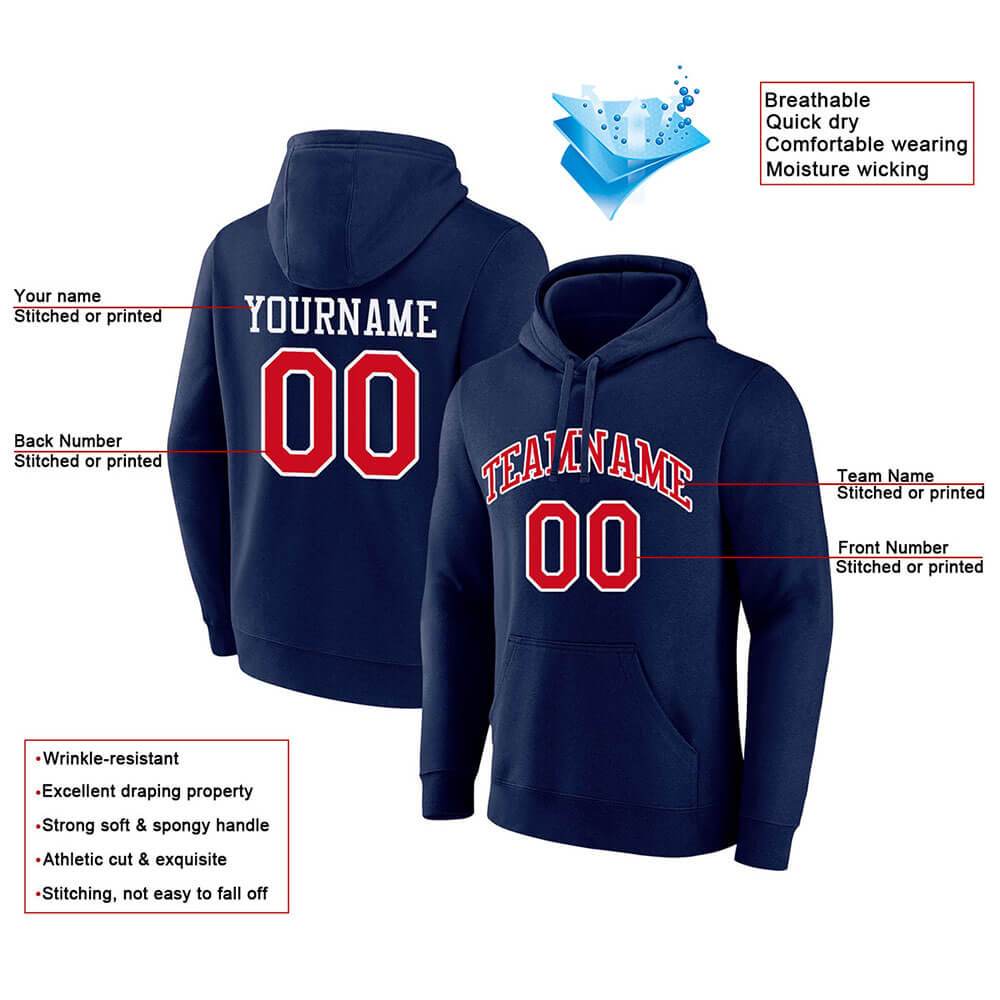 Benutzerdefinierte Authentisch Sweatshirt-Kapuzenpulli Marine-Rot-Weiß