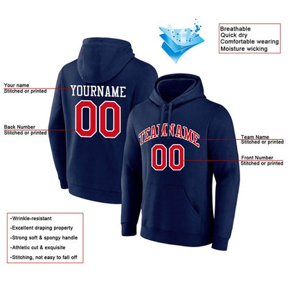 Benutzerdefinierte Authentisch Sweatshirt-Kapuzenpulli Marine-Rot-Weiß