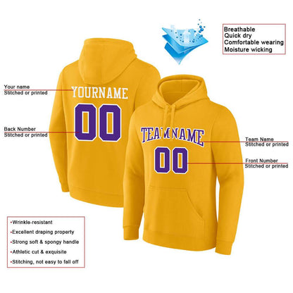 Benutzerdefinierte Authentisch Sweatshirt-Kapuzenpulli Gelb-Violett-Weiß