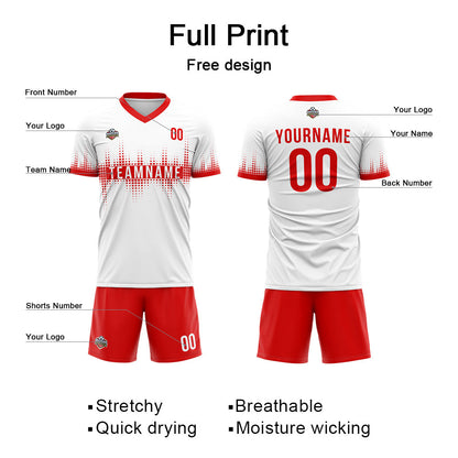 Benutzerdefinierte Fußball Trikots für Männer Frauen Personalisierte Fußball Uniformen für Erwachsene und Kind Weiß-Rot