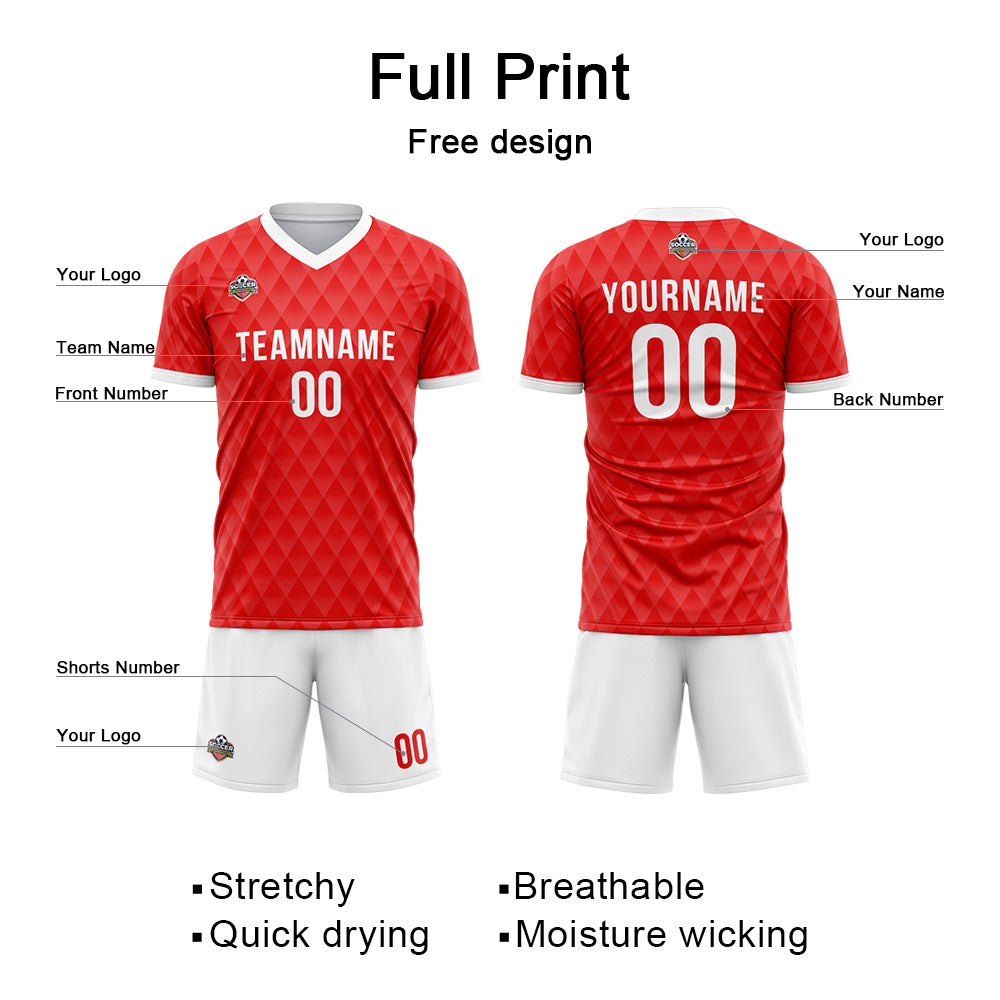 Benutzerdefinierte Fußball Trikots für Männer Frauen Personalisierte Fußball Uniformen für Erwachsene und Kind Rot-Weiß