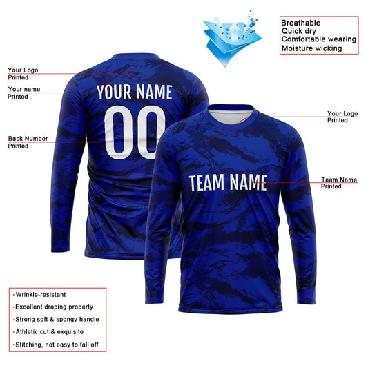 Kundenspezifisches Basketball Fußball Fußball Schießen langes T-Shirt für Erwachsene und Kinder Camouflage Royal