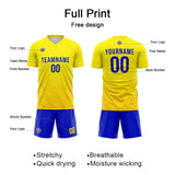 Benutzerdefinierte Fußball Trikots für Männer Frauen Personalisierte Fußball Uniformen für Erwachsene und Kind Gelb-Blau