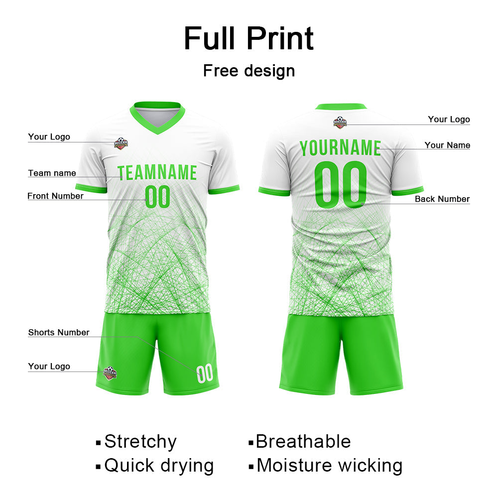 Benutzerdefinierte Fußball Trikots für Männer Frauen Personalisierte Fußball Uniformen für Erwachsene und Kind Weiß-Neon Grün