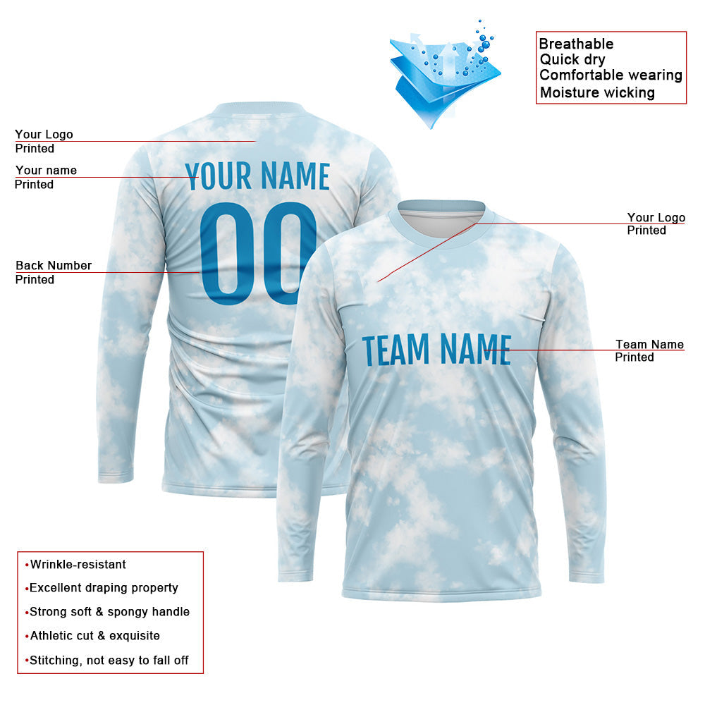 Kundenspezifisches Basketball Fußball Fußball Schießen langes T-Shirt für Erwachsene und Kinder Licht Blau