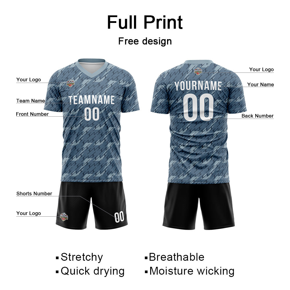 Benutzerdefinierte Fußball Trikots für Männer Frauen Personalisierte Fußball Uniformen für Erwachsene und Kind Grau-Schwarz