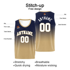 Benutzerdefinierte Basketball Jersey personalisiert genäht Name&Number&Logo Marine&Gold