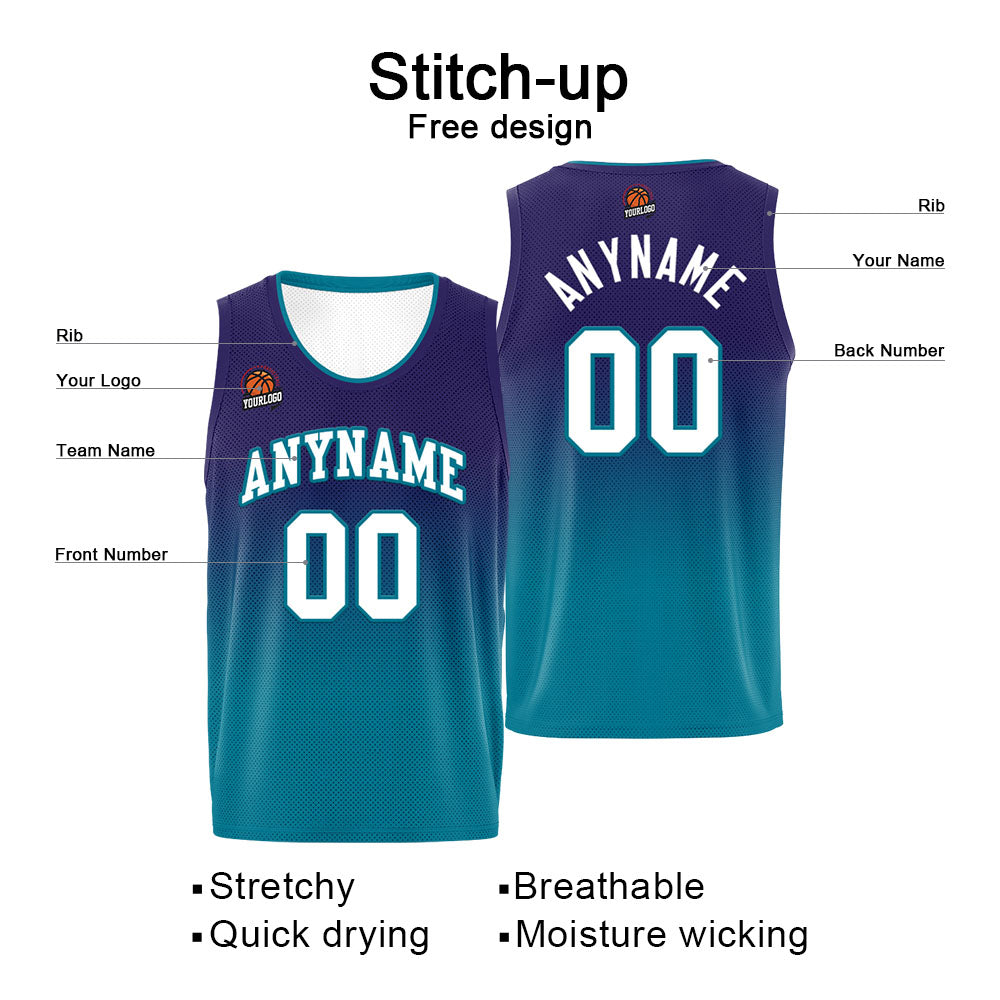 Benutzerdefinierte Basketball Jersey personalisiert genäht Name&Number&Logo Lila&Aqua