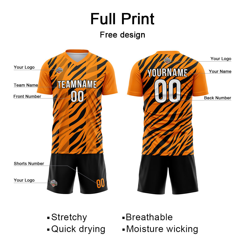 Benutzerdefinierte Fußball Trikots für Männer Frauen Personalisierte Fußball Uniformen für Erwachsene und Kind Orange-Schwarz
