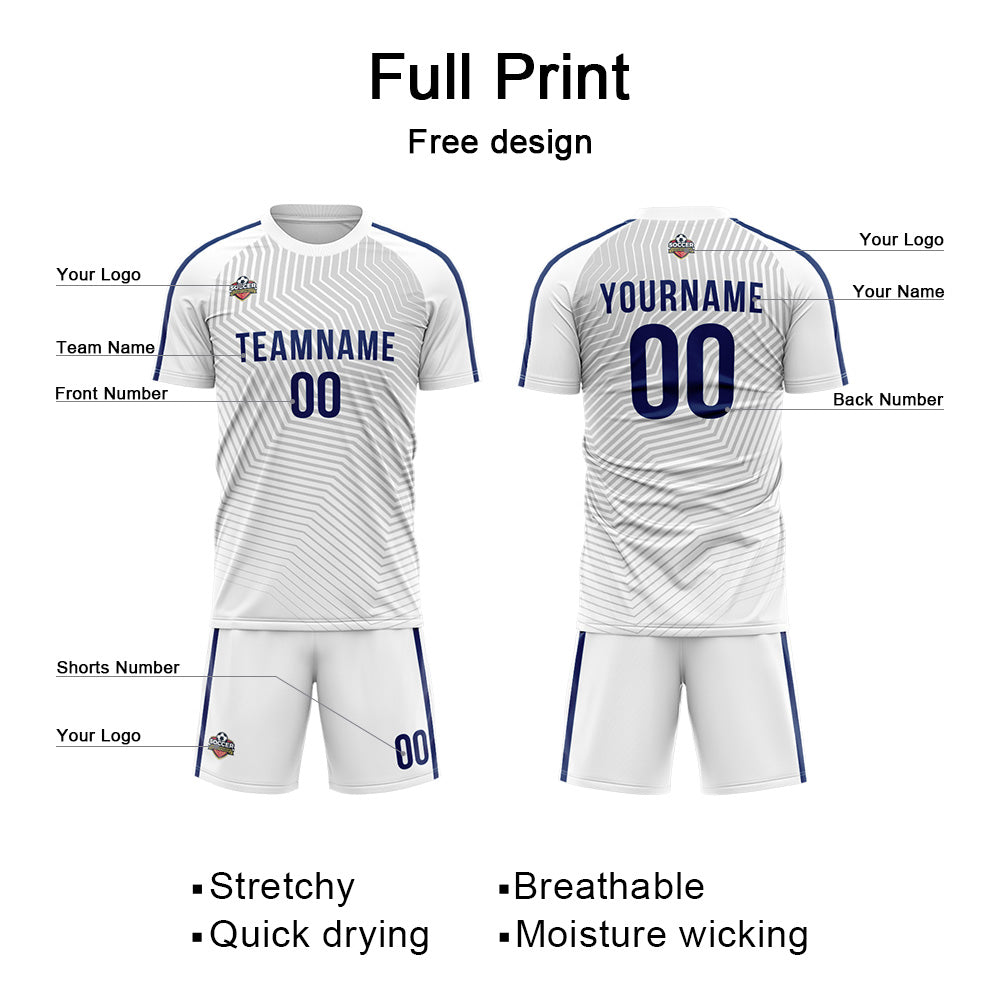 Benutzerdefinierte Fußball Trikots für Männer Frauen Personalisierte Fußball Uniformen für Erwachsene und Kind Weiß-Grau