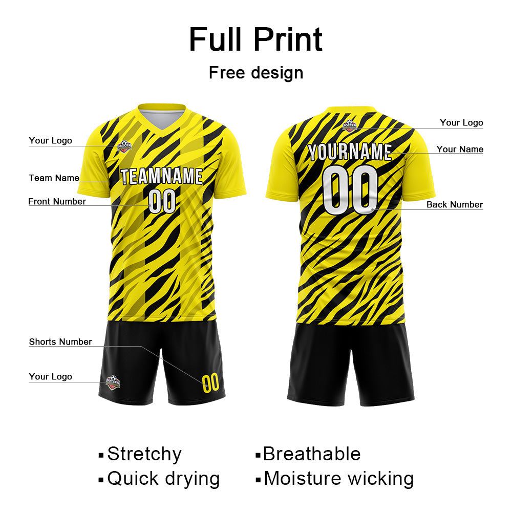 Benutzerdefinierte Fußball Trikots für Männer Frauen Personalisierte Fußball Uniformen für Erwachsene und Kind Gelb-Schwarz