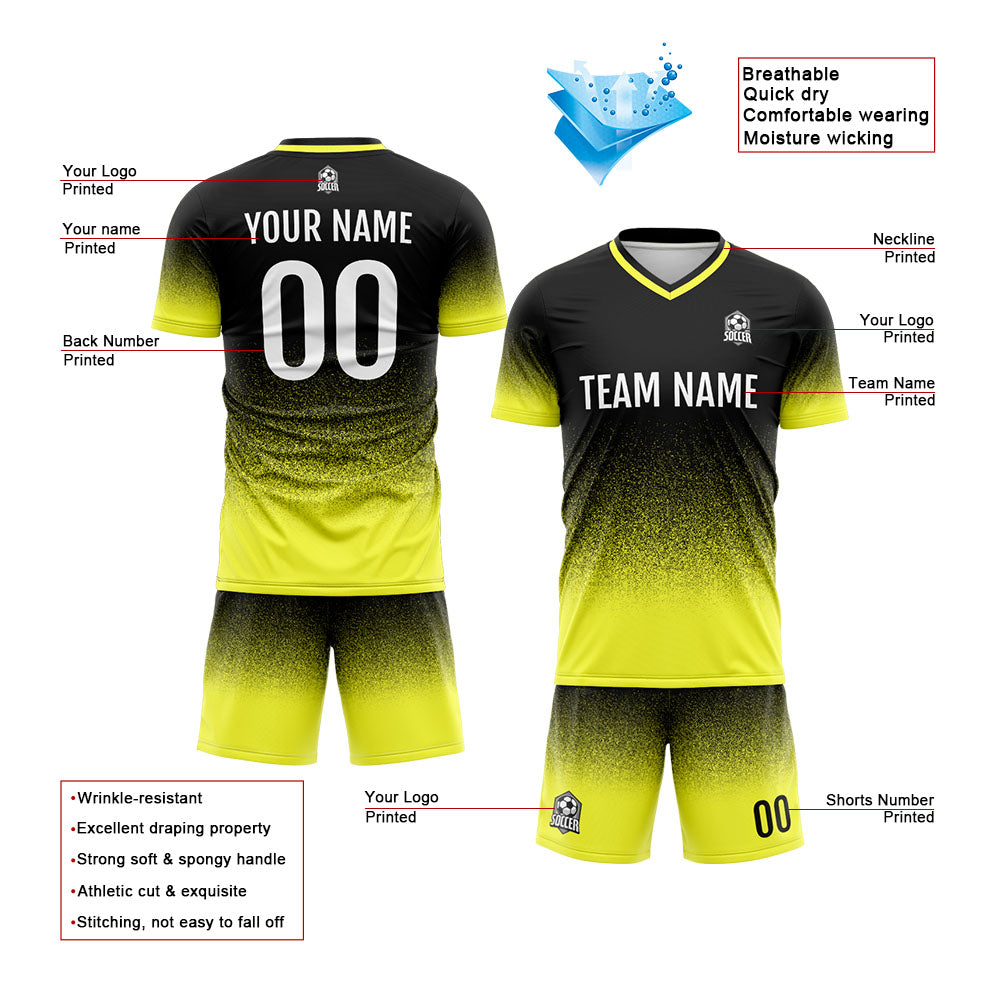 Benutzerdefinierte Fußball Trikots für Männer Frauen Personalisierte Fußball Uniformen für Erwachsene und Kind Schwarz&Gelb