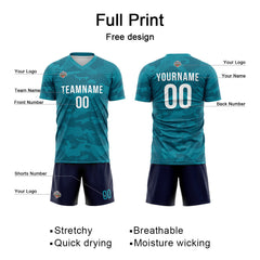 Benutzerdefinierte Fußball Trikots für Männer Frauen Personalisierte Fußball Uniformen für Erwachsene und Kind Teal-Marine