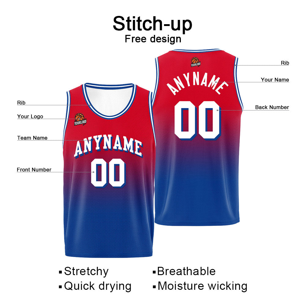 Benutzerdefinierte Basketball Jersey personalisiert genäht Name&Number&Logo Royal&Rot