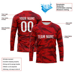 Kundenspezifisches Basketball Fußball Fußball Schießen langes T-Shirt für Erwachsene und Kinder Camouflage Rot