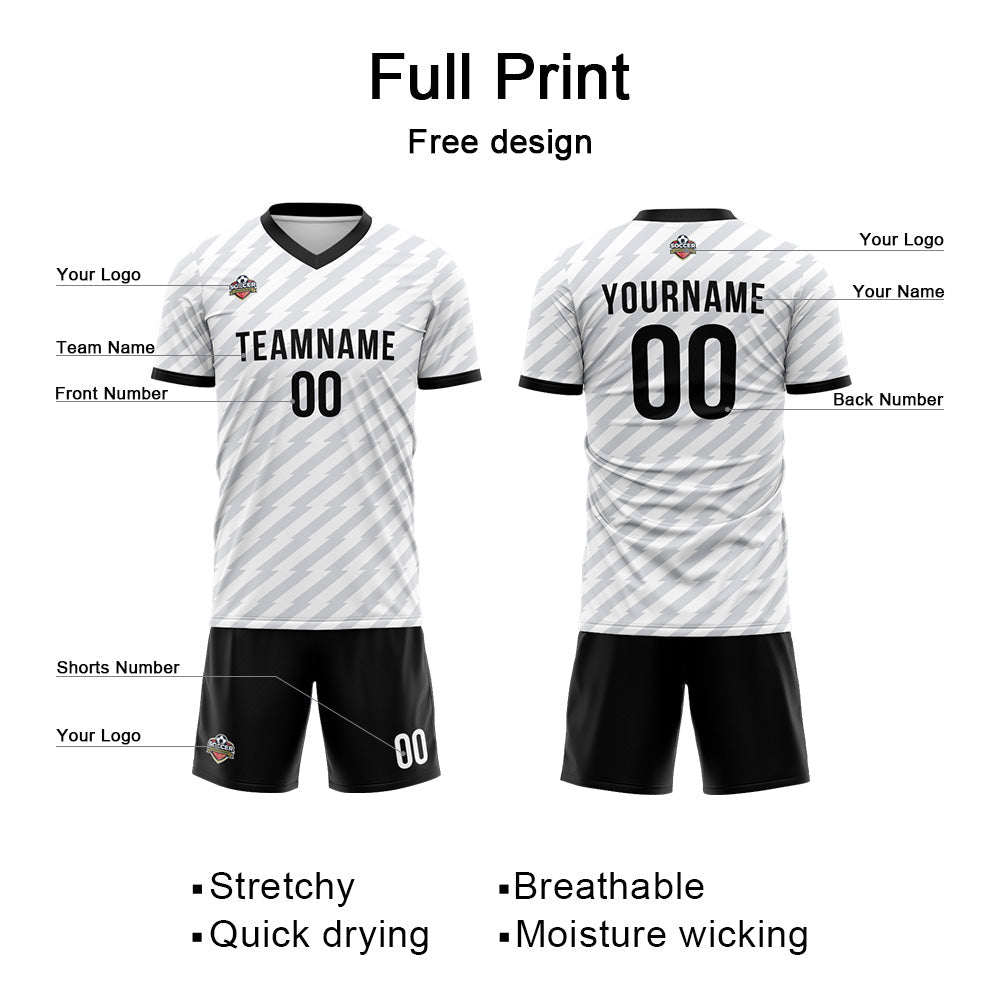 Benutzerdefinierte Fußball Trikots für Männer Frauen Personalisierte Fußball Uniformen für Erwachsene und Kind Weiß-Schwarz