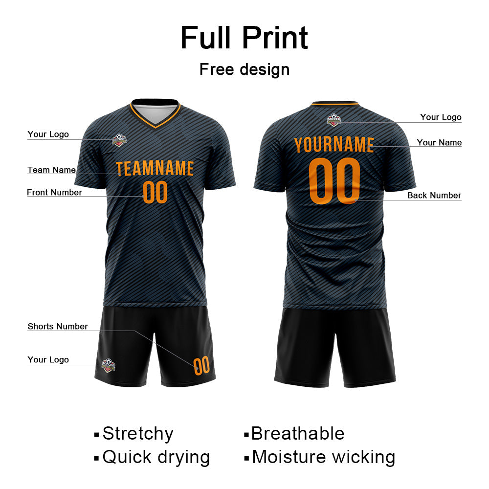 Benutzerdefinierte Fußball Trikots für Männer Frauen Personalisierte Fußball Uniformen für Erwachsene und Kind Schwarz-Grau