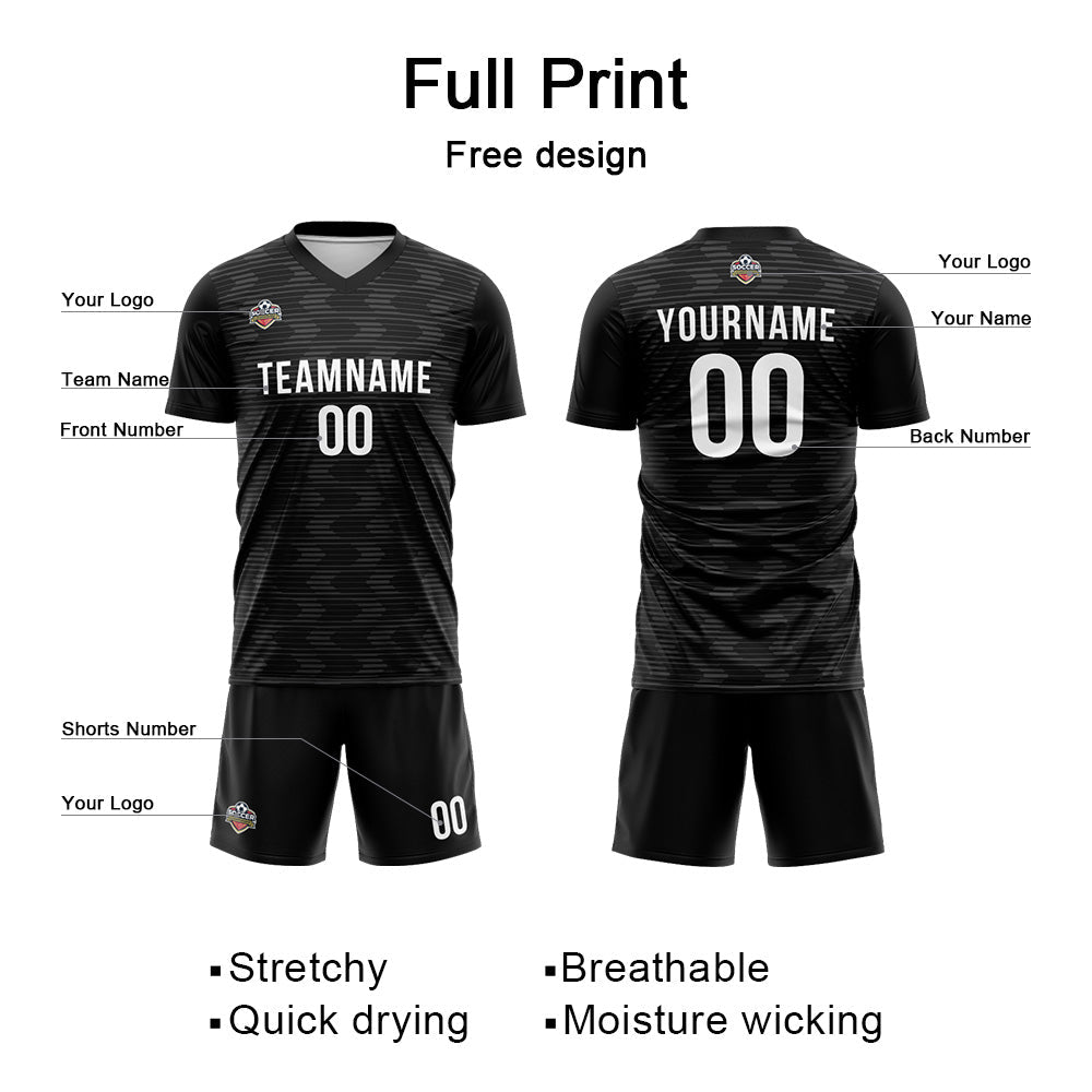 Benutzerdefinierte Fußball Trikots für Männer Frauen Personalisierte Fußball Uniformen für Erwachsene und Kind Schwarz