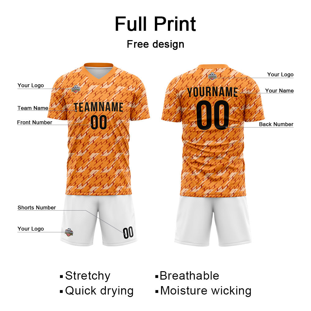 Benutzerdefinierte Fußball Trikots für Männer Frauen Personalisierte Fußball Uniformen für Erwachsene und Kind Orange-Weiß