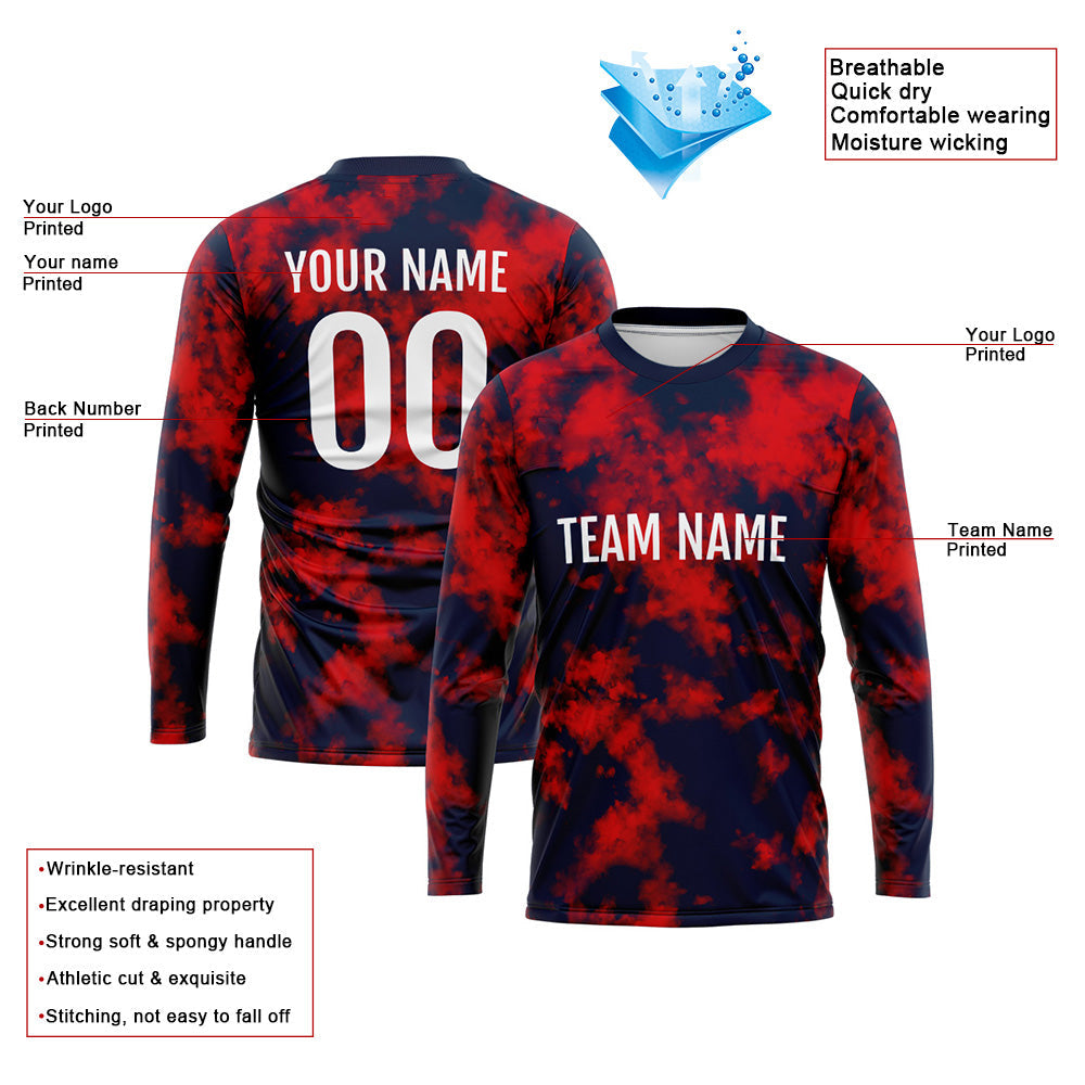 Kundenspezifisches Basketball Fußball Fußball Schießen langes T-Shirt für Erwachsene und Kinder Rot-Marine