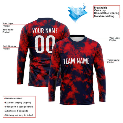 Kundenspezifisches Basketball Fußball Fußball Schießen langes T-Shirt für Erwachsene und Kinder Rot-Marine