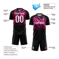 Benutzerdefinierte Fußball Trikots für Männer Frauen Personalisierte Fußball Uniformen für Erwachsene und Kind Schwarz&Hot Rosa