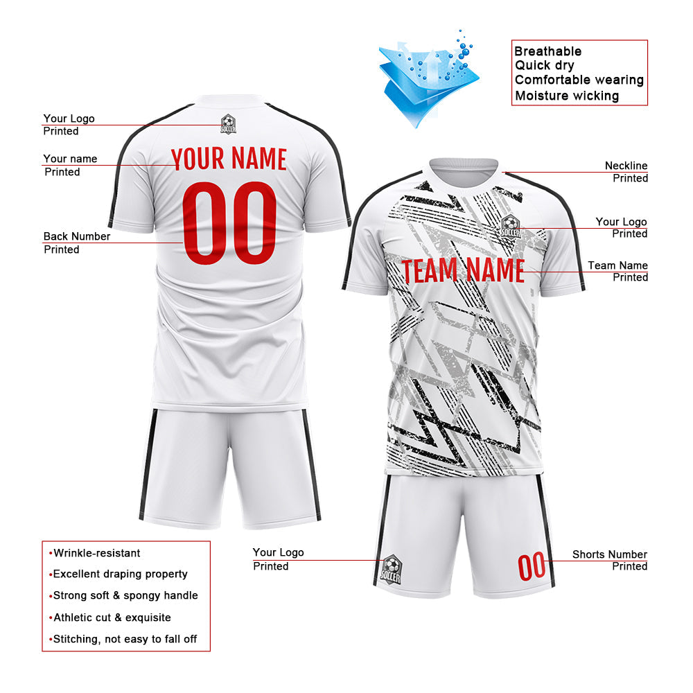 Benutzerdefinierte Fußball Trikots für Männer Frauen Personalisierte Fußball Uniformen für Erwachsene und Kind Weiß