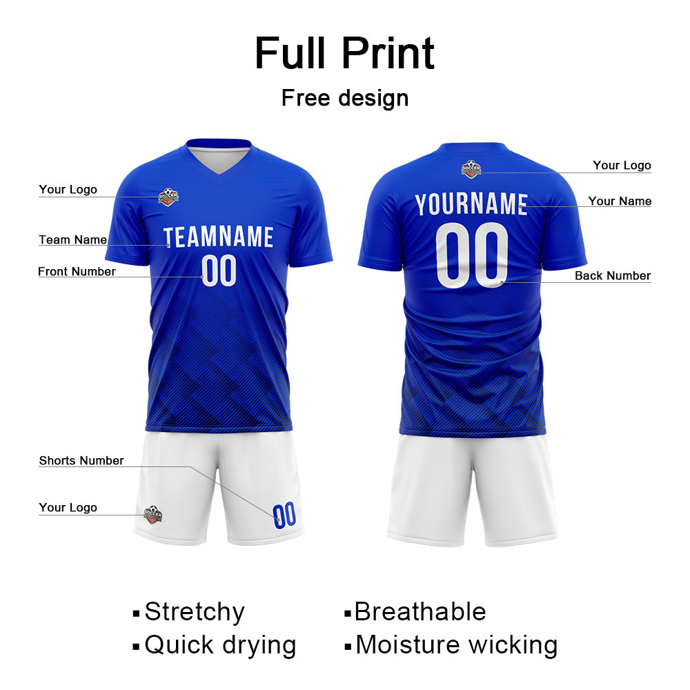 Benutzerdefinierte Fußball Trikots für Männer Frauen Personalisierte Fußball Uniformen für Erwachsene und Kind Royal-Weiß
