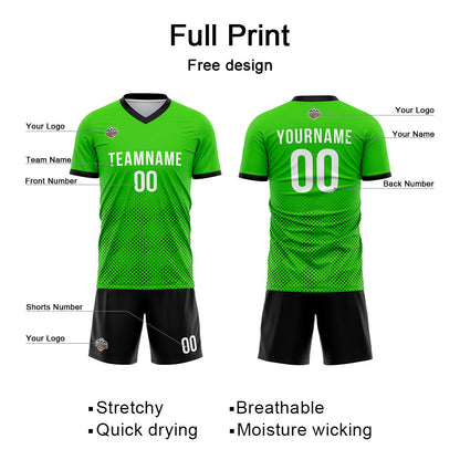 Benutzerdefinierte Fußball Trikots für Männer Frauen Personalisierte Fußball Uniformen für Erwachsene und Kind Grün-Schwarz