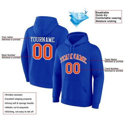 Benutzerdefinierte Authentisch Sweatshirt-Kapuzenpulli Blau-Orange-Weiß