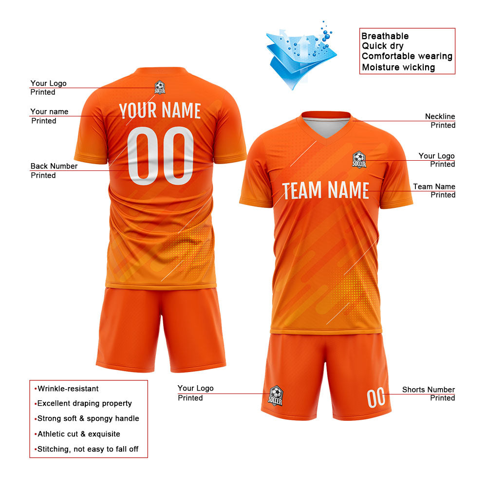 Benutzerdefinierte Fußball Trikots für Männer Frauen Personalisierte Fußball Uniformen für Erwachsene und Kind Orange
