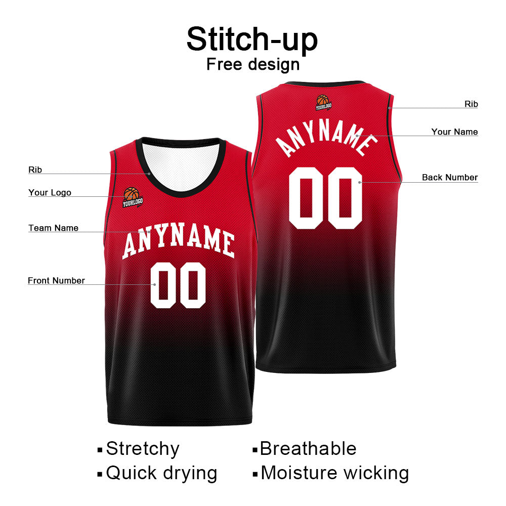 Benutzerdefinierte Basketball Jersey personalisiert genäht Name&Number&Logo Rot&Schwarz