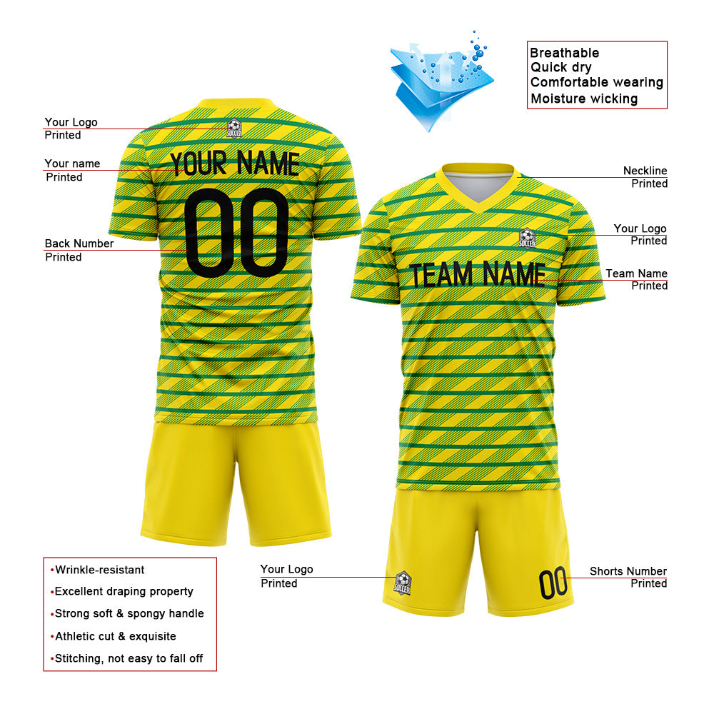 Benutzerdefinierte Fußball Trikots für Männer Frauen Personalisierte Fußball Uniformen für Erwachsene und Kind Gelb-Grün