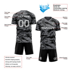 Benutzerdefinierte Fußballuniform Jersey Kinder Erwachsene Personalisiertes Set Jersey Shirt Grau