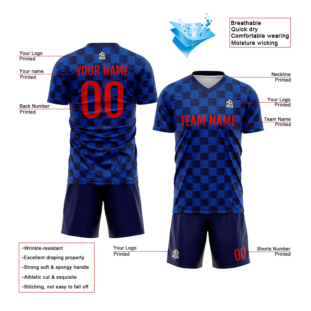 Benutzerdefinierte Fußball Trikots für Männer Frauen Personalisierte Fußball Uniformen für Erwachsene und Kind Blau-Marine