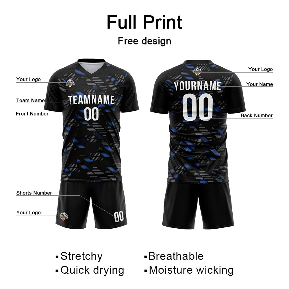 Benutzerdefinierte Fußball Trikots für Männer Frauen Personalisierte Fußball Uniformen für Erwachsene und Kind Schwarz