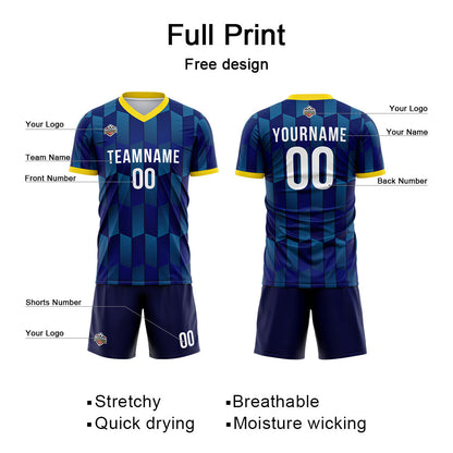 Benutzerdefinierte Fußball Trikots für Männer Frauen Personalisierte Fußball Uniformen für Erwachsene und Kind Marine-Gelb