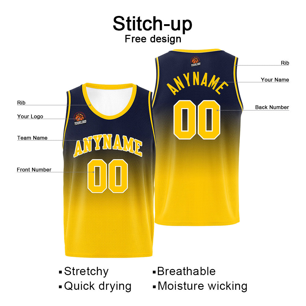 Benutzerdefinierte Basketball Jersey personalisiert genäht Name&Number&Logo Marine&Gelb
