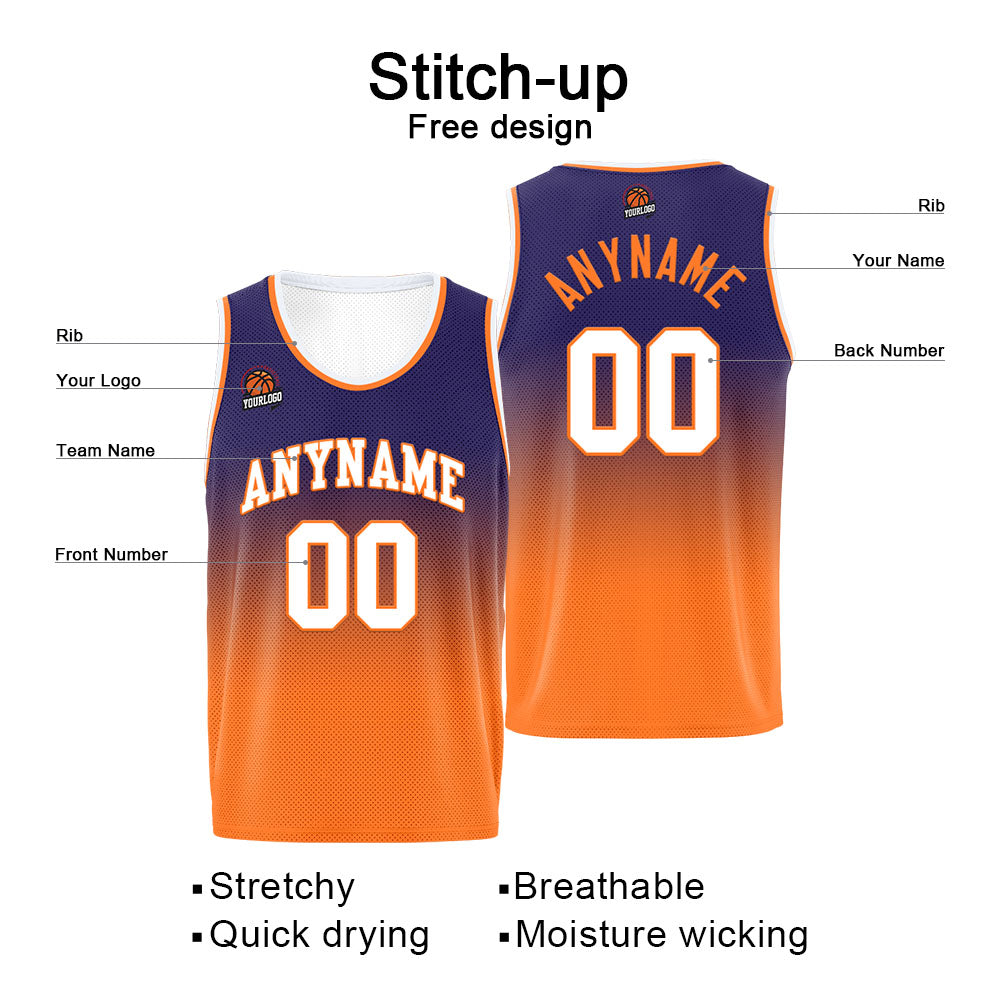 Benutzerdefinierte Basketball Jersey personalisiert genäht Name&Number&Logo Lila&Orange