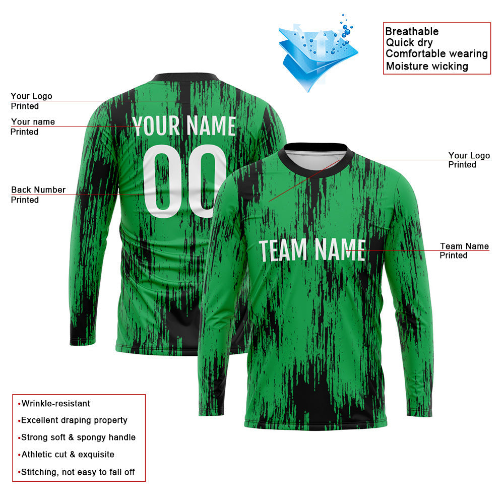 Kundenspezifisches Basketball Fußball Fußball Schießen langes T-Shirt für Erwachsene und Kinder Grün-Schwarz