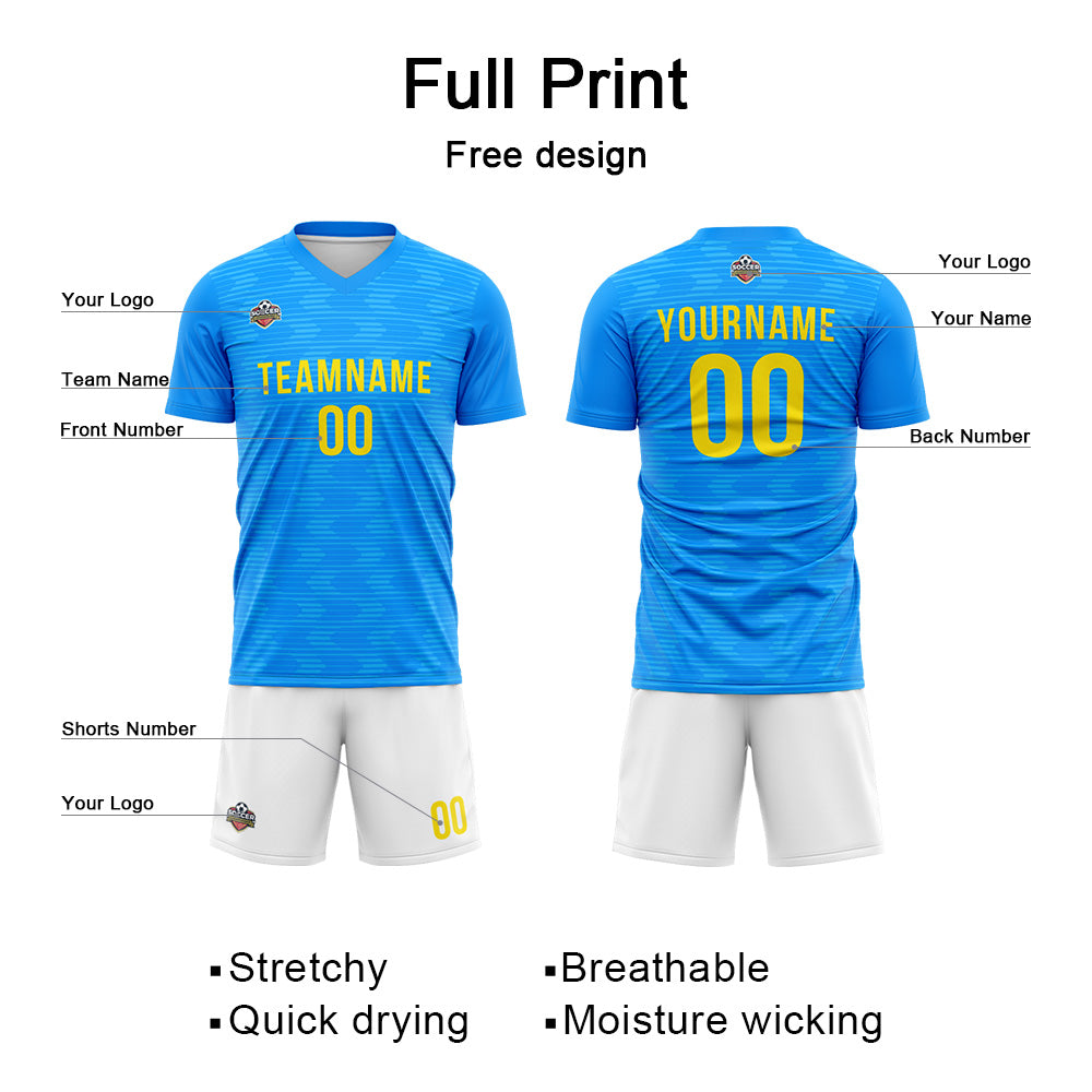 Benutzerdefinierte Fußball Trikots für Männer Frauen Personalisierte Fußball Uniformen für Erwachsene und Kind Blau-Weiß