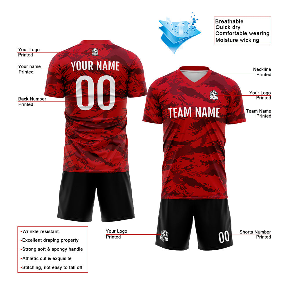 Benutzerdefinierte Fußball Trikots für Männer Frauen Personalisierte Fußball Uniformen für Erwachsene und Kind Rot